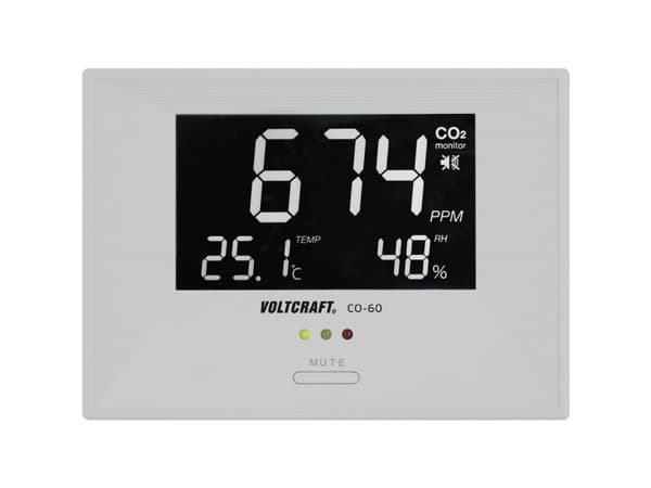 Voltcraft CO-60 luftkvalitetsindikator for kontorrom, innendørs luftmåler, CO2, temperatur og luft (CO-60)