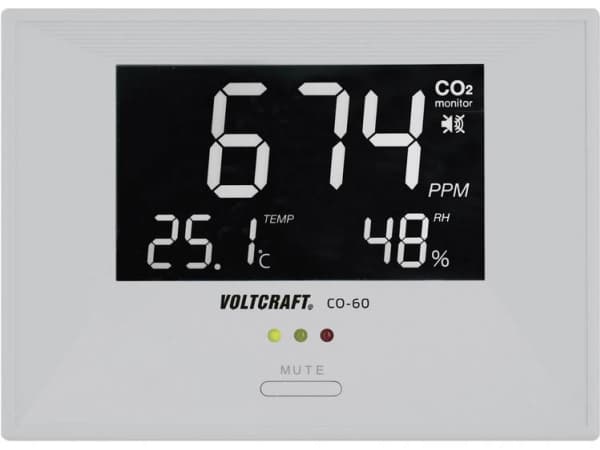 Voltcraft CO-60 luftkvalitetsindikator for kontorrom, innendørs luftmåler, CO2, temperatur og luft (CO-60)