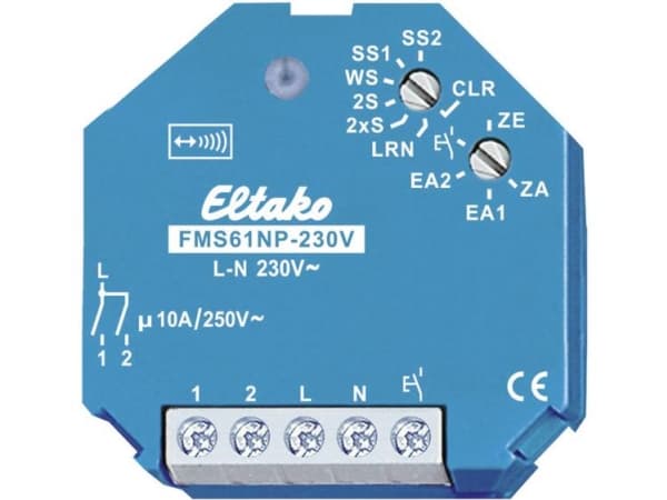 ELTAKO FMS61NP-230V Funkaktor Multifunktions-Stromstossschalter UP 1+1 Schliesser 10A/250V AC (30200330)