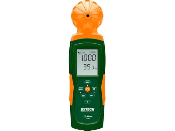 Extech Hiilidioksidimittari CO240 0 - 9999 ppm lämpötilanmittaustoiminnolla, USB-liitännällä, tiedonkeruutoiminnolla (CO240) Vihreä, Oranssi