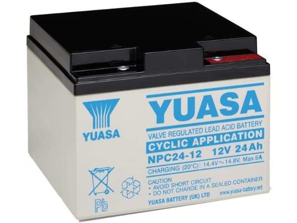 Yuasa NPC24-12, Forseglet blysyre (VRLA), 12 V, 1 stykker, Sort, Hvit, 24 Ah, 9 kg