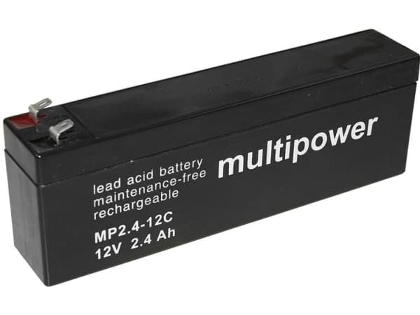 multipower PB-12-2,4-4,8 MP2,4-12C Lyijyakku 12 V 2,4 Ah Lyijyakku (B x K x S) 178 x 66 x 34,5 mm Litteä liitin 4,8 mm Sykliltään vakaa, Huoltovapaa,