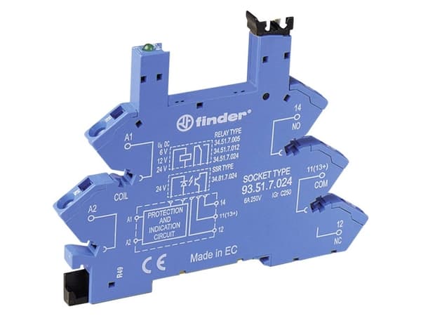 Finder 93.51.8.240 Reläuttag Passar till serien: Phoenix Contact Serie EMD-SL Finder 34.51, Finder 34.81 (L x B x H) 93,6 x 6,2 x 76 mm 1 st