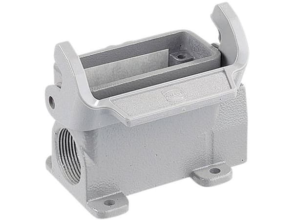 HARTING HAN A -liitäntäpistorasia tyyppi 10A,2 x M20 sisääntulolla, metallia, pinta-asennus lukitusklipsillä varustettuna