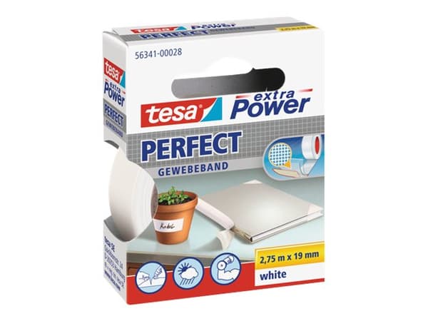 Tesa extra Power Perfect - Tekstiltape - 19 mm x 2.75 m - hvit