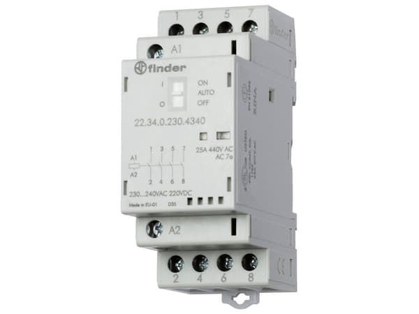 Finder 22.34.0.024.4740 Kytkin 3 x kytkin, 1 x katkaisukosketin 24 V/DC, 24 V/AC 25 A 1 kpl 1 kpl