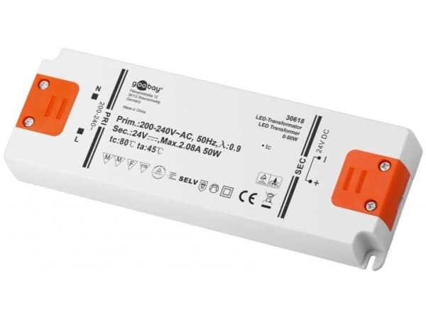 Goobay 30618, Elektroninen valaistusmuuntaja, Oranssi, Valkoinen, IP20, -20 - 45 °C, CE, RoHS Directive 2011/65/EU [OJEU L174/88-110, 01.07.2011, Laa