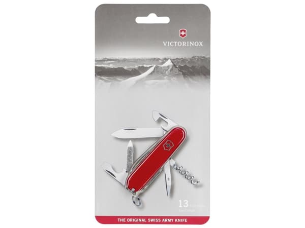 Victorinox Sportsman, Slip joint knife, Multi-tool knife, Cellidor, ABS syntetisk, Rød, Rustfritt stål, 13 verktøy