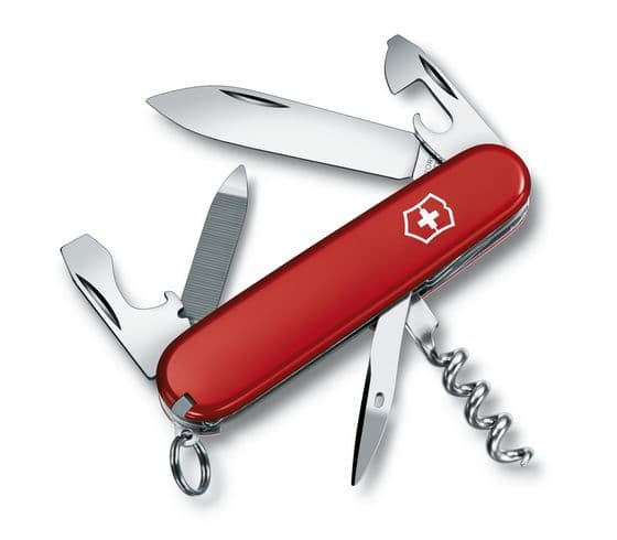 Victorinox Sportsman, Fällkniv av slipjoint-modell, Kniv med flera verktyg, Cellidor, ABS synthetics, Röd, Rostfritt stål, 13 verktyg