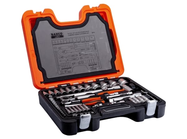 BAHCO Topnyckelsats 1/4" och 1/2", 91 delar toppar, ratt, förlängningskardanled, bitstip, ledat handtag