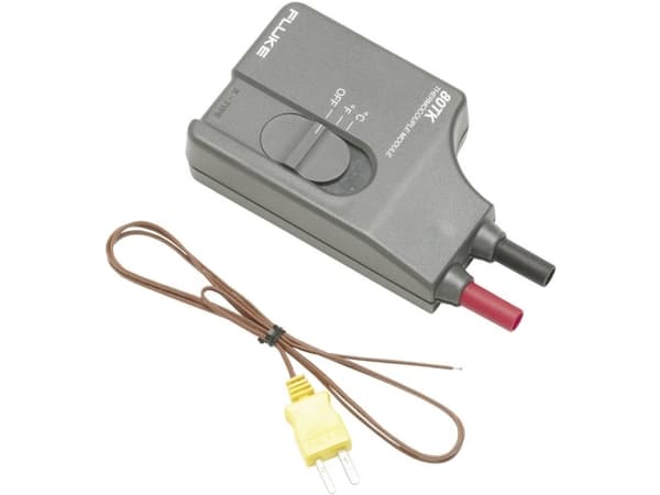 Fluke 80TK, Musta, Messinki, Punainen, Keltainen, -50 - 1000 °C, -58 - 1832 ° F, 2 °C, Banana plug, 9V