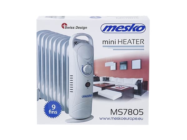 Mesko Home MS7805, Öljysähkölämmitin, Öljy, Sisätila, Valkoinen, 1000 W, 230 V