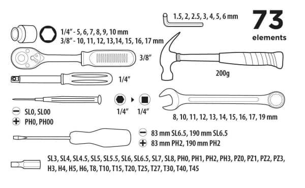 Top Tools The tool set is the most popular work at home 73 pcs. (38D500)
