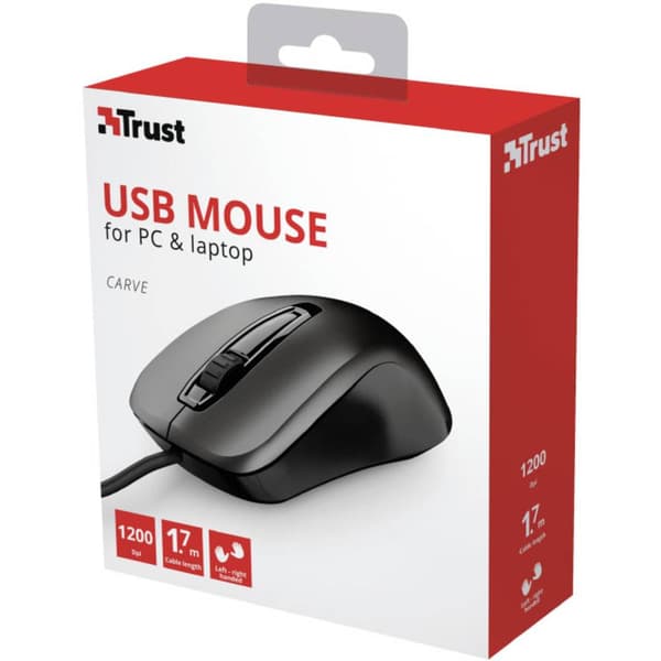 Trust CARVE WiFi mus USB Optisk Svart 3 Knappar 1200 dpi