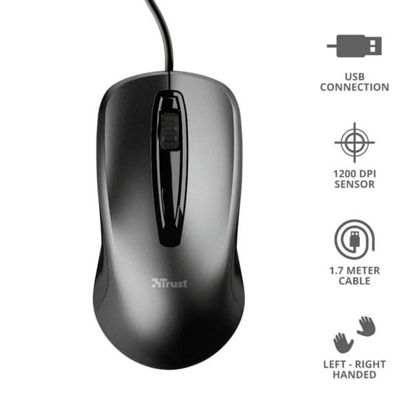 Trust CARVE WiFi mus USB Optisk Svart 3 Knappar 1200 dpi