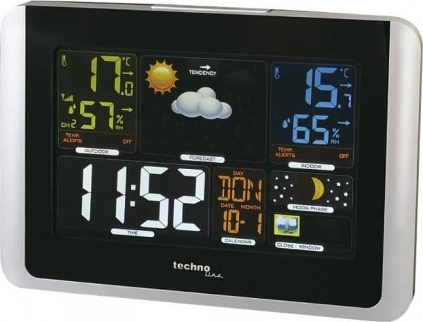 Technoline WS 6442, Sort, Sølv, Inne Barometer, Utendørs Barometer, Termometer, Termometer, °C, LCD