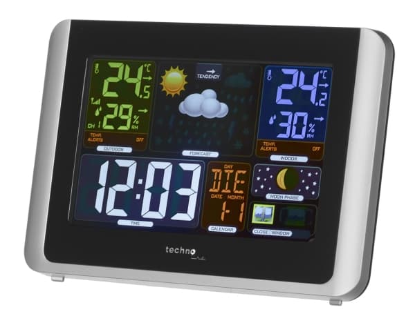 Technoline WS 6442, Sort, Sølv, Inne Barometer, Utendørs Barometer, Termometer, Termometer, °C, LCD