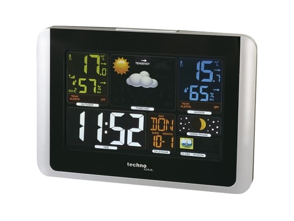 Technoline WS 6442, Sort, Sølv, Inne Barometer, Utendørs Barometer, Termometer, Termometer, °C, LCD