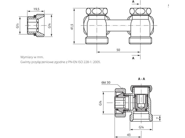Perfexim Kaksoiskulmaventtiili, sulkukulma 1/2 "F (20-035-0000-000-000-000)