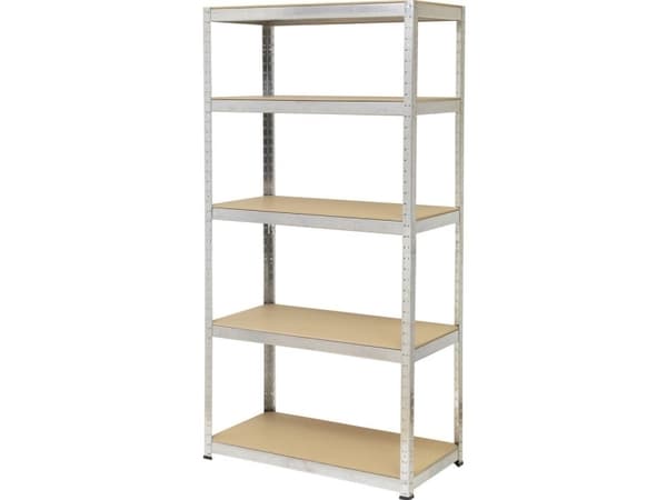 TOOLCRAFT 2265279 Reol til tunge genstande 265 kg (B x K x T) 900 x 1800 x 450 mm Metalli, MDF Mat forkromet Forzinket, Sølv Trægulv