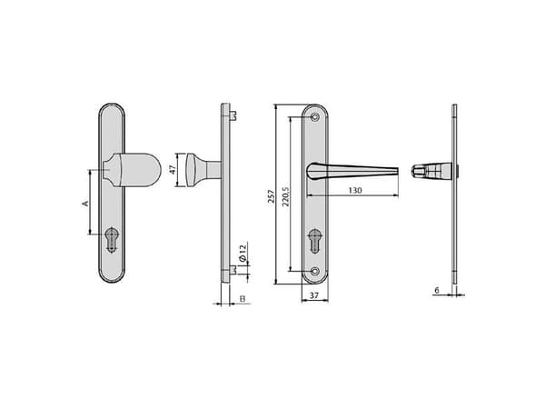 BASI 7903-0607, Håndtakssett for nøkkelbruk, Metallisk, Ambidekstriøs, 9,2 cm