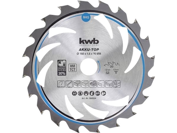 kwb 586554, Spånskiva, Glasfiberförstärkt plast, Trä, 19 cm, 1,6 cm, Tungsten Carbide Tipped (TCT), 1,3 mm, 2 mm