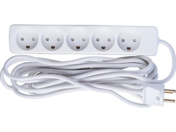 MicroConnect - Effektband - AC 230 V - ingång: Typ K - utgångskontakter: 5 (5 st. typ K) - 5 m sladd - Danmark - vit