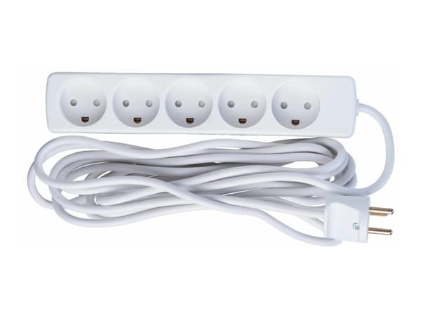 MicroConnect - Effektband - AC 230 V - ingång: Typ K - utgångskontakter: 5 (5 st. typ K) - 5 m sladd - Danmark - vit