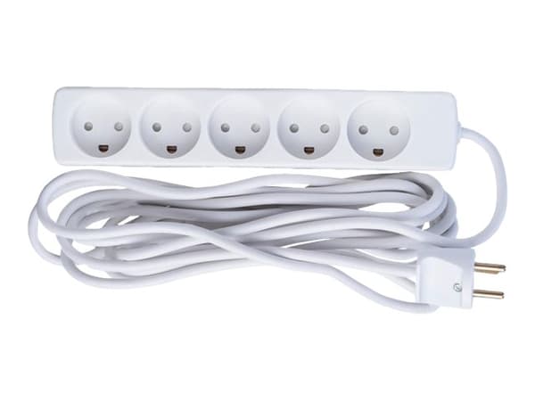 MicroConnect - Effektband - AC 230 V - ingång: Typ K - utgångskontakter: 5 (5 st. typ K) - 5 m sladd - Danmark - vit
