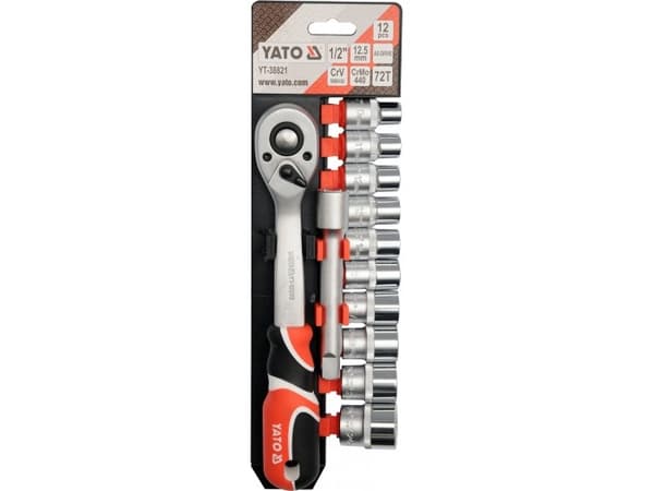 Yato YT-38821, Pipenøkkelsett, 12 stykker, Kromfarget, Oransje, Plast, Stål, 12,5 cm, 1,6 kg