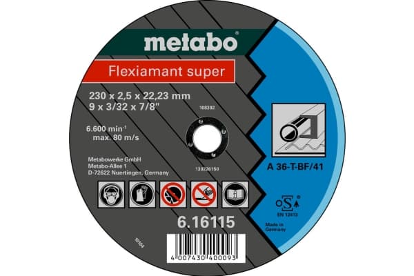 Metabo 616100000, Klippskiva, Platt i mitten, Stål, Varje varumärke, 11,5 cm, Svart