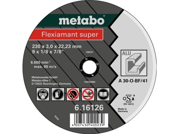 Metabo 616126000, Kutteskive, Aluminium, Messing, Bronse, Kopper, Metabo, 2,22 cm, 23 cm, 3 mm