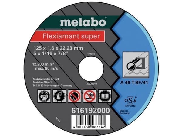 Metabo 616192000, Kutteskive, Flatt senter, Metall, Alle merker, 12,5 cm, Sort