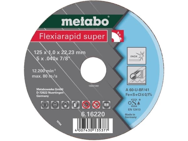 Metabo 616209000, Klippskiva, Platt i mitten, Rostfritt stål, Metabo, 2,22 cm, 12,5 cm