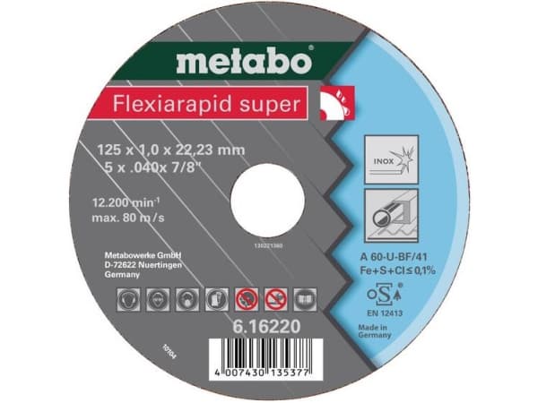 Metabo 616209000, Klippskiva, Platt i mitten, Rostfritt stål, Metabo, 2,22 cm, 12,5 cm