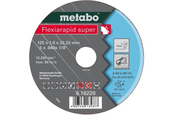Metabo 616209000, Klippskiva, Platt i mitten, Rostfritt stål, Metabo, 2,22 cm, 12,5 cm