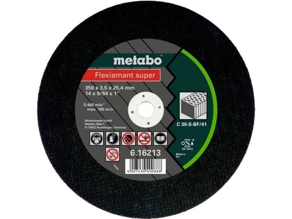 Metabo 616213000, levyleikkuri, Tasainen keskiosa, Kivi, Mikä tahansa tuotemerkki, 35 cm, 5460 RPM