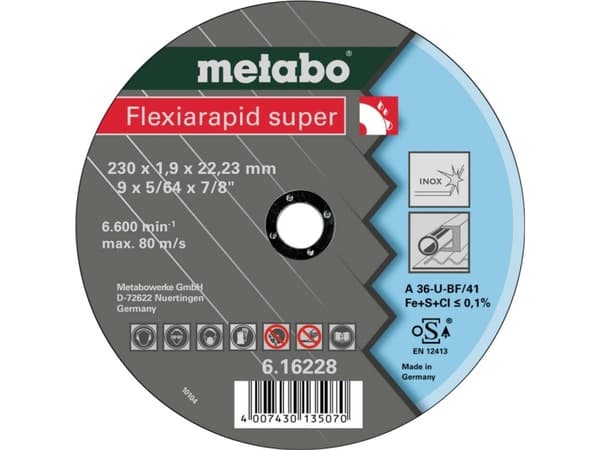 Metabo 616228000, Klippskiva, Rostfritt stål, Metabo, 2,22 cm, 23 cm, 1,9 mm