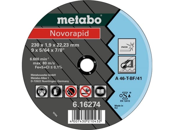 Metabo 616273000, Klippskiva, Platt i mitten, Stål, Metabo, 2,22 cm, 18 cm
