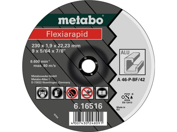Metabo 616513000, Klippskiva, Nedsänkt i mitten, Gjuten aluminium, Metabo, 2,22 cm, 12,5 cm