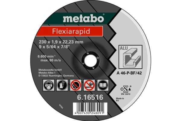 Metabo 616513000, Klippskiva, Nedsänkt i mitten, Gjuten aluminium, Metabo, 2,22 cm, 12,5 cm