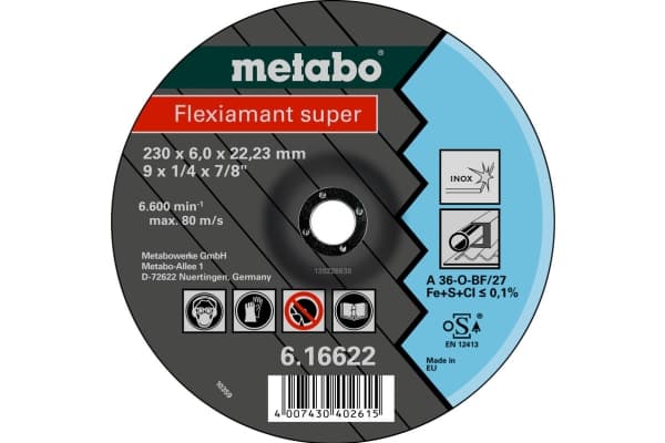 Metabo 616610000, Sliphjul, Rostfritt stål, 8500 RPM, Blå, Grå, Rund, 2,22 cm
