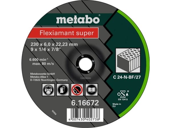 Metabo 616729000, Hiomalaikka, Betoni, Kivi, 13300 RPM, Vihreä, Harmaa, Pyöreä, 2,22 cm