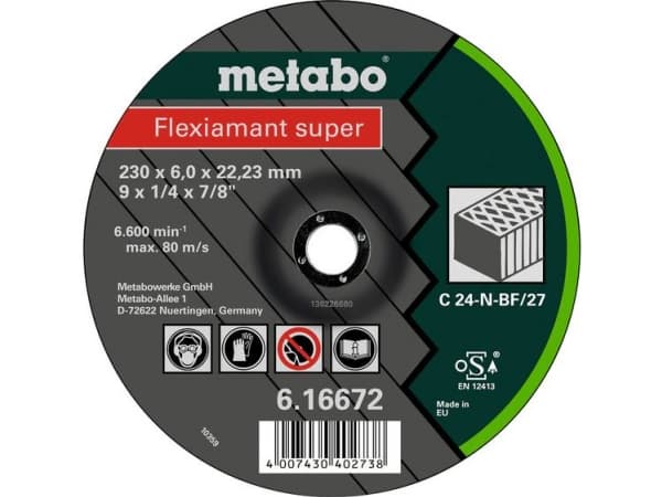 Metabo 616729000, Hiomalaikka, Betoni, Kivi, 13300 RPM, Vihreä, Harmaa, Pyöreä, 2,22 cm