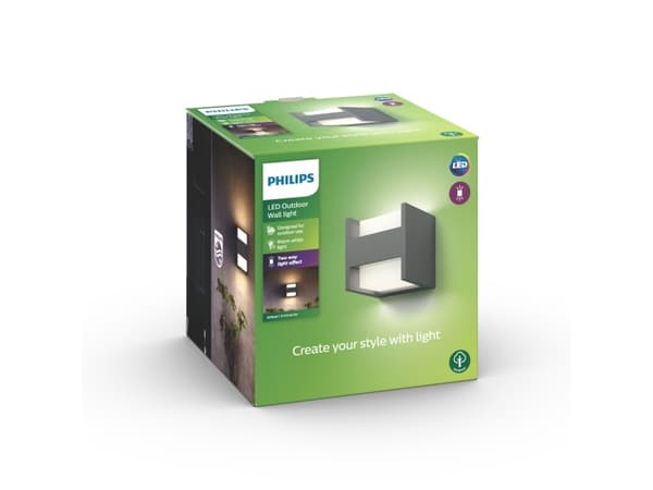 Philips myGarden Arbour - Vegglampe - LED x 2 - total: 9 W (ekvivalent 35 W) - varmt hvitt lys - kube - antrasitt
