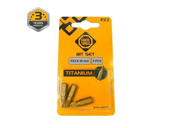 Forte_Tools Titanium Screwdriver Bit Pz2x25mm 3Pcs
