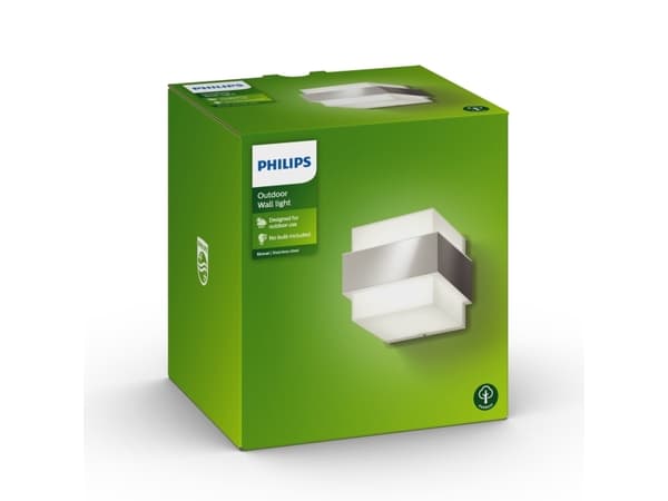 Philips myGarden Shovel-vegglampe, 42 W, E27, ingen pære, Vegglys, Rustfritt stål, Hvit, Rustfritt stål, Syntetiske, IP44, Hage, Terrasse, II