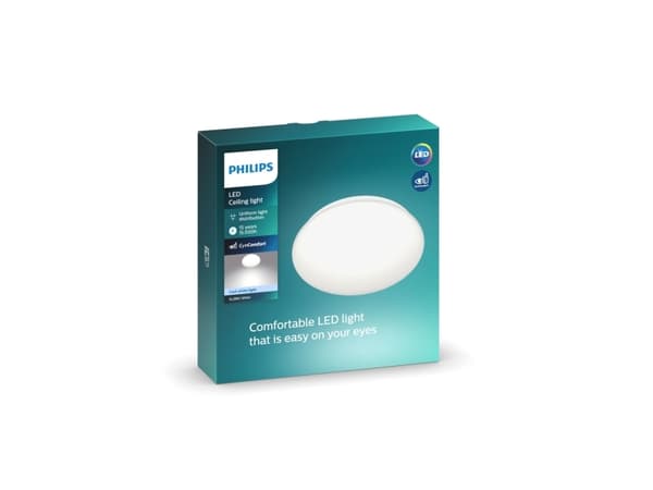 Philips Funksjonell Moire-taklampe, 6 W, LED, Ikke-utskiftbare pærer, 4000 K, 640 lm, IP20, Hvit