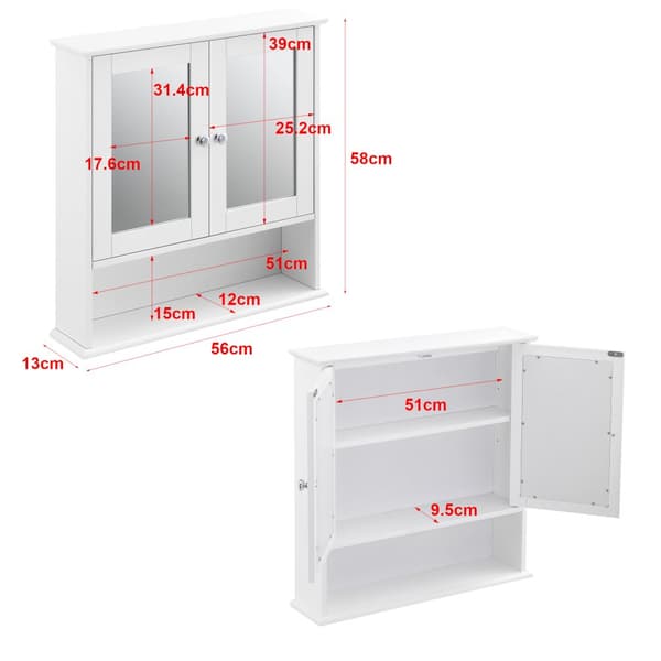 [en.casa]® Badrumsskåp Linz-väggskåp-spegelskåp-väggmonterad-58x56x13cm-MDF-vit-2 dörrar