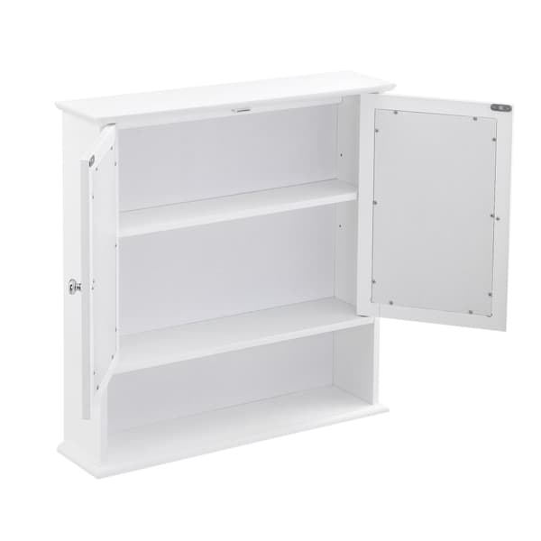 [en.casa]® Badrumsskåp Linz-väggskåp-spegelskåp-väggmonterad-58x56x13cm-MDF-vit-2 dörrar